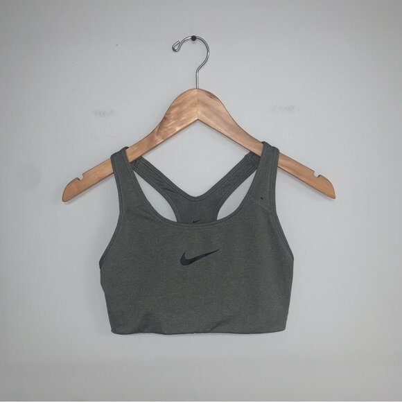 Nike Sports Bra Women’s Size Small Smoke Grey‎ Black Swoosh Logo Dri-fit - Picture 2 of 10